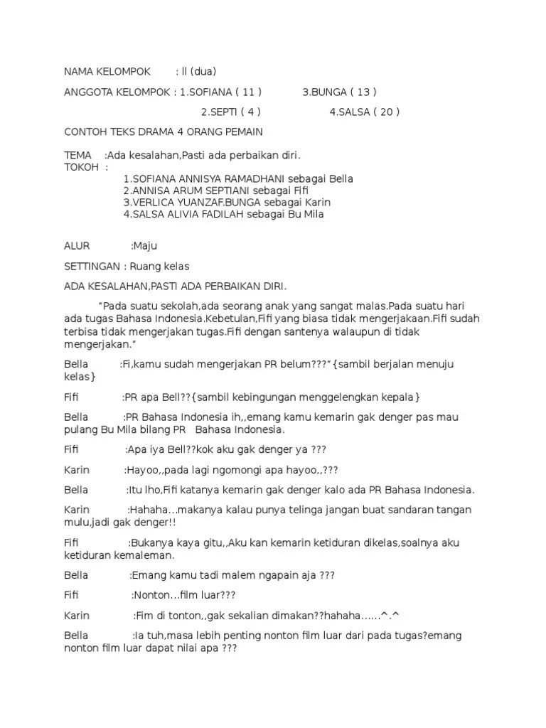 Teks Drama Untuk 4 Orang Pemain Berbagai Teks Penting Impian Masa Depan Pemain.