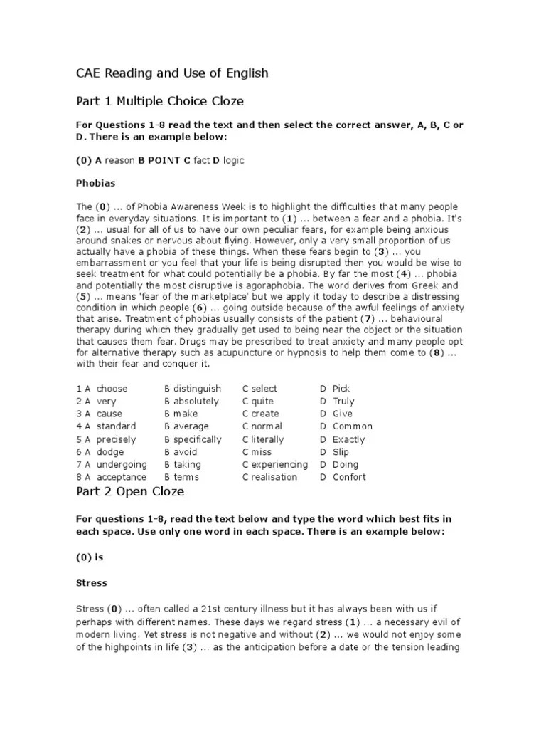 CAE Reading And Use Of English | PDF | Phobia | Anxiety