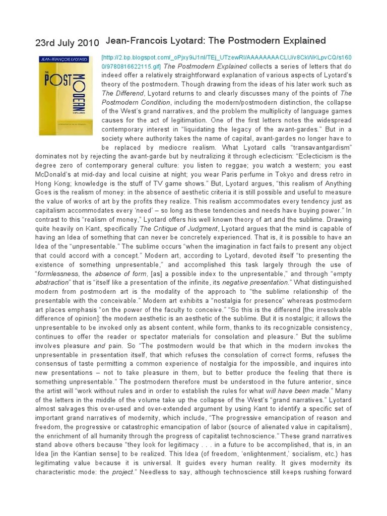 Lyotard! | Jean François Lyotard | Postmodernism