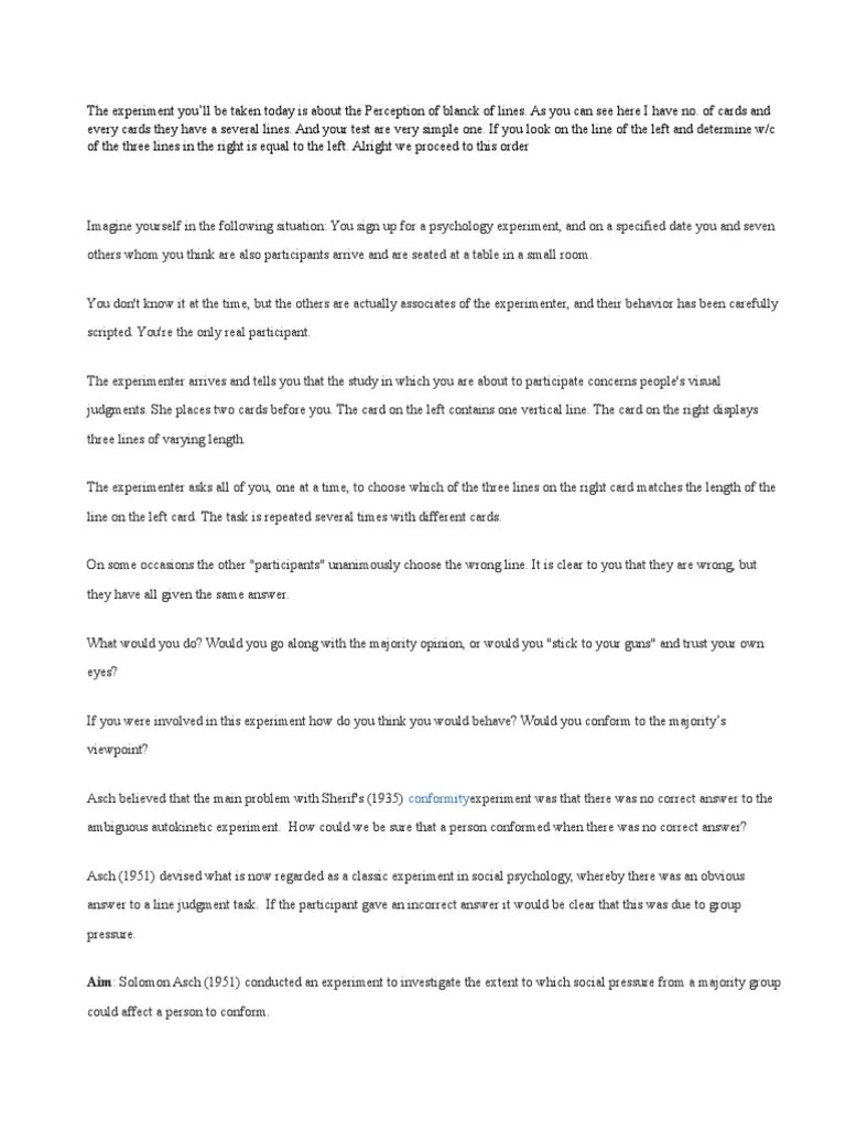 I've experienced a significant amoun. Asch Experiment | Conformity | Behavioural Sciences