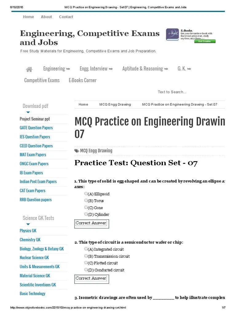 Mcq Practice On Engineering Drawing Set 07 Engineering