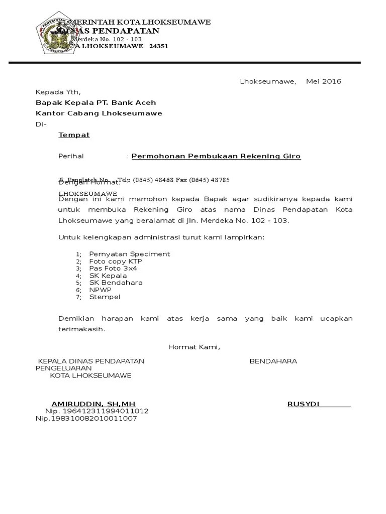 Demikian surat keterangan ini dibuat sebagai dokumen pendukung untuk mengajukan permohonan pembukaan rekening di [nama bank dan cabang . Surat Permohonan Buka Rekening Bpd Pdf