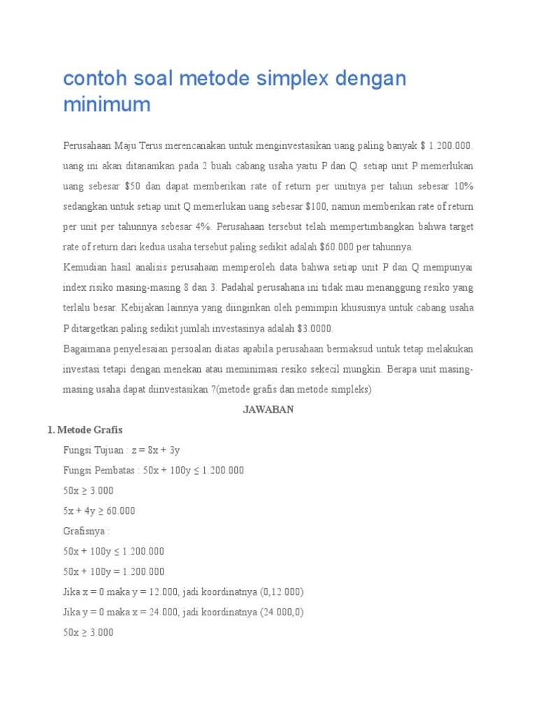 Contoh soal cerita program linear dan pembahasan posted by . Contoh Soal Dan Jawaban Riset Operasi Metode Simpleks Kemendikbud