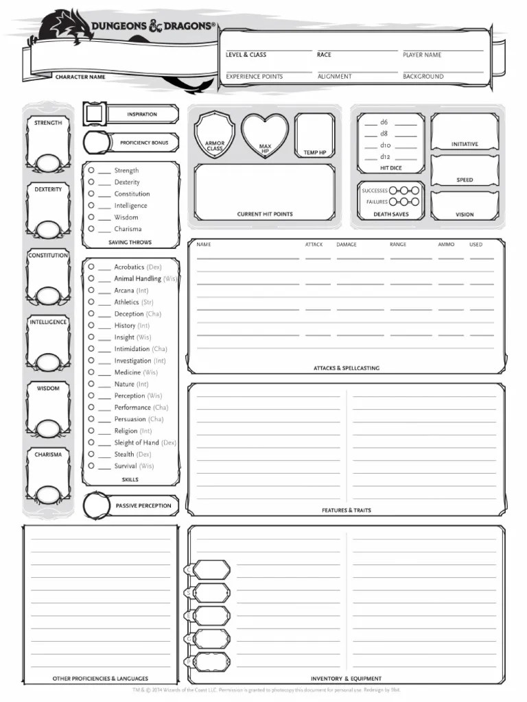 D d alternative form fillable character sheet
