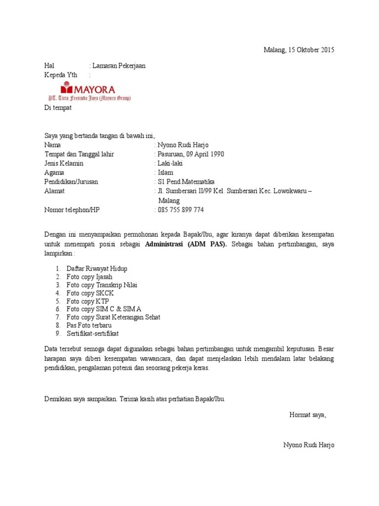Download 7 Surat Lamaran Kerja Operator Produksi Fresh Graduate