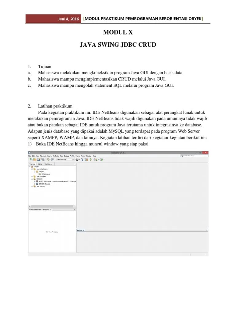 Modul X - JAVA SWING CRUD JDBC PDF | PDF