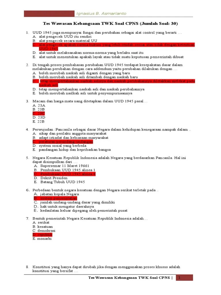 Contoh Soal Cpns - TWK | PDF