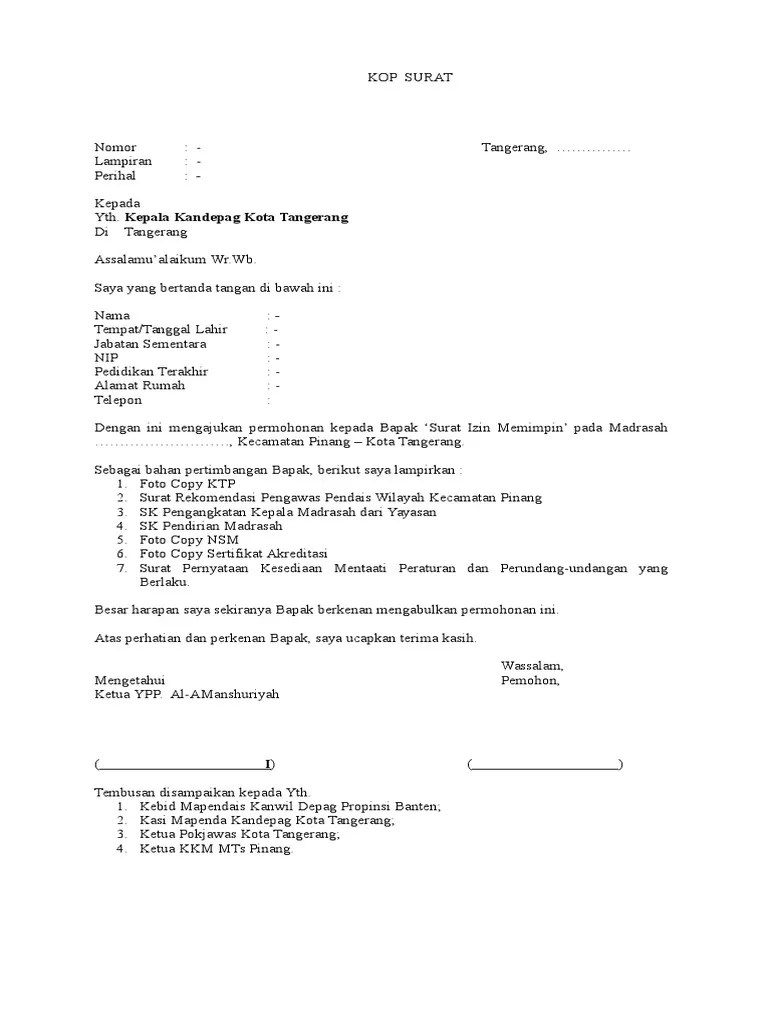 Surat pengantar dari sekolah ttd kepala sekolah; Surat Izin Memimpin Sim Mts
