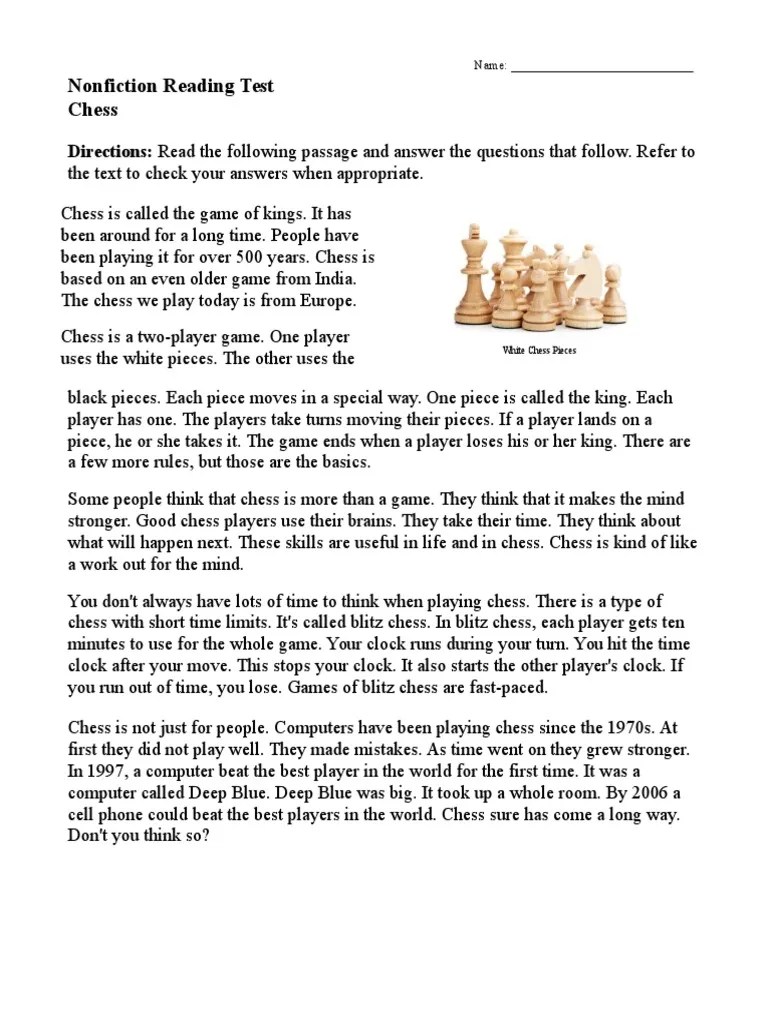 Nonfiction Reading Test Chess | PDF | Chess | Traditional Board Games