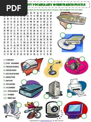 computer parts esl vocabulary wordsearch puzzle worksheet pdf