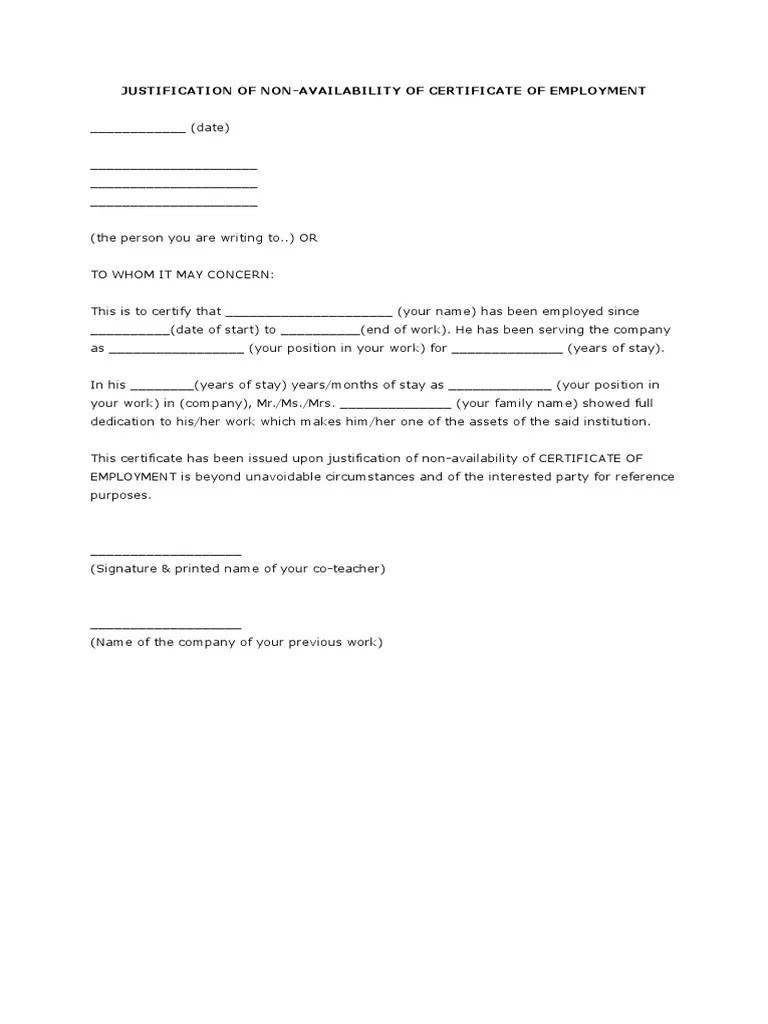Certificate of non availability example. Justification Of Non Availability Of Certificate Of