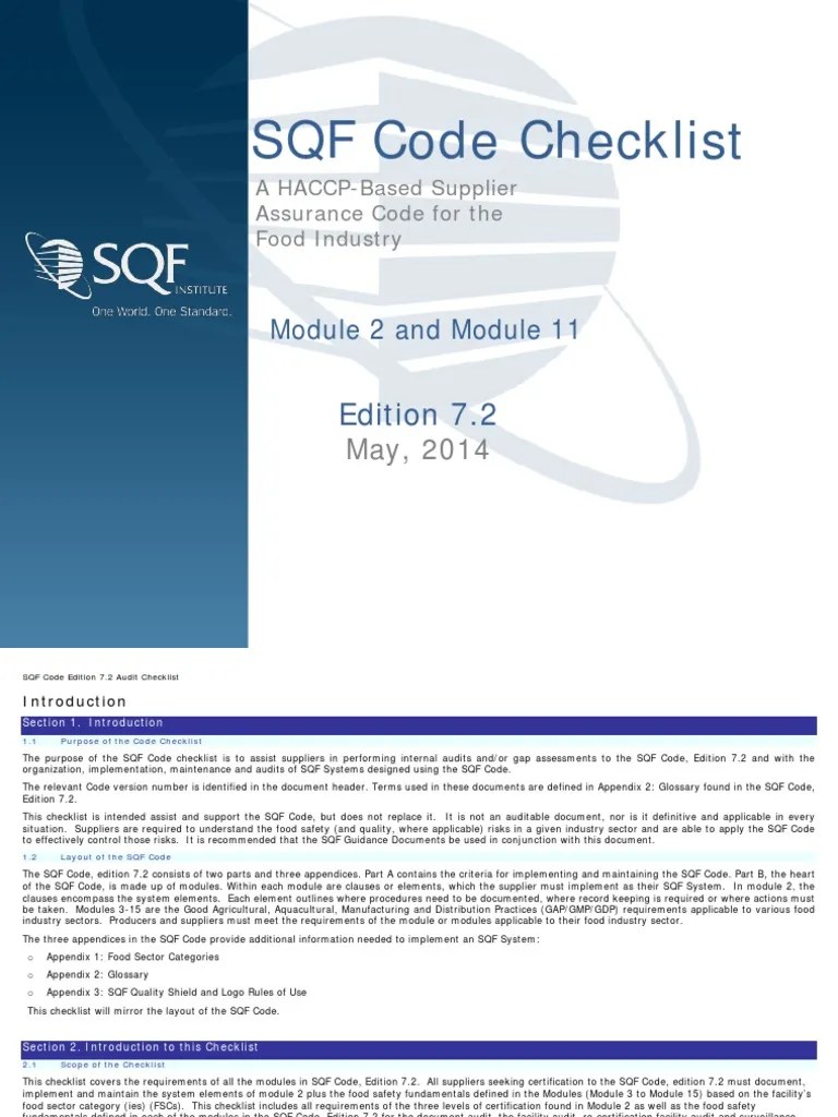289B1000004D6.Toc - SQF Code Audit Checklist Module 2&11 - Edition 7.2 Form Preview | PDF ...