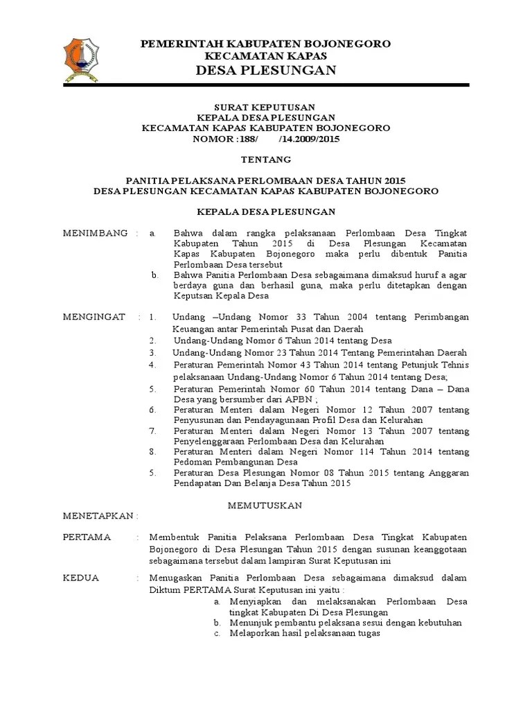 Sk tp pkk desa kadundung. Sk Panitia Lomba Desa Pdf