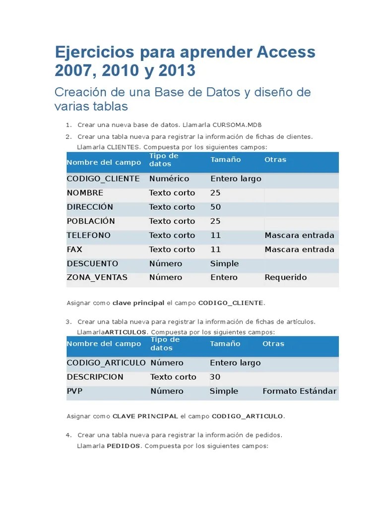 Ejercicios Para Aprender Access 2007 | PDF | Tabla (base De Datos ...