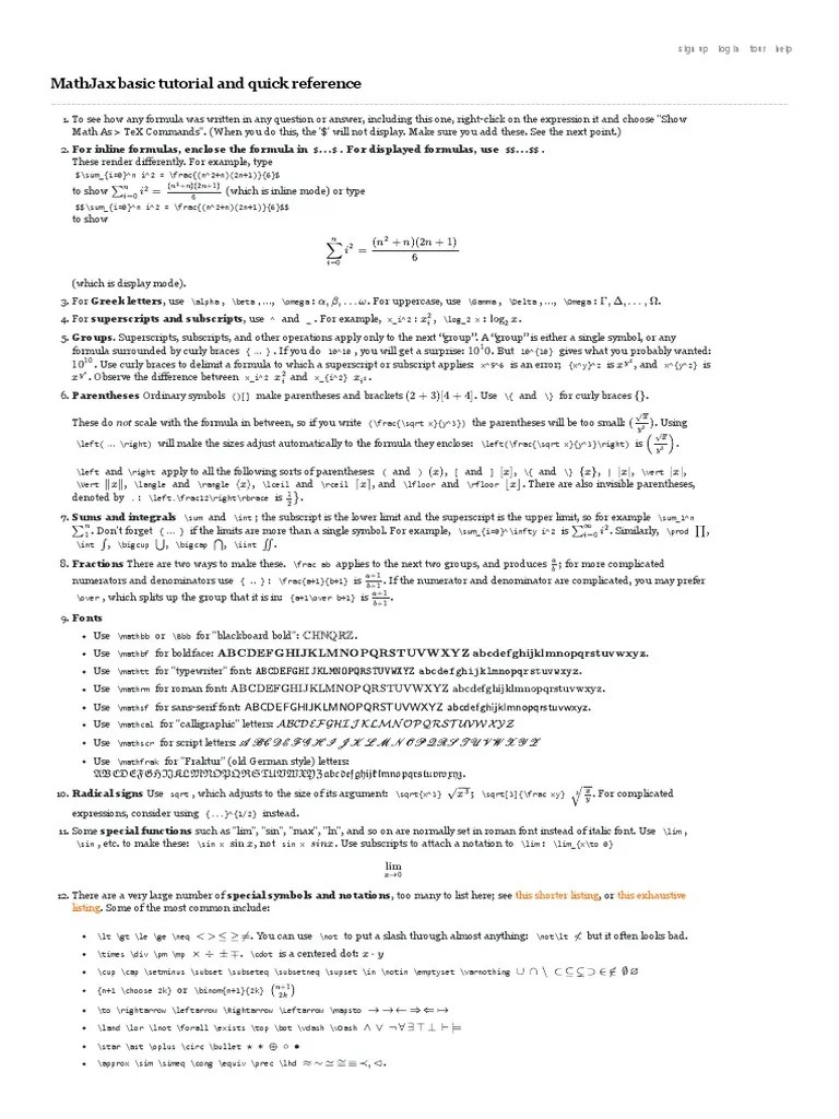 MathJax Basic Tutorial And Quick Reference - Mathematics Meta Stack ...
