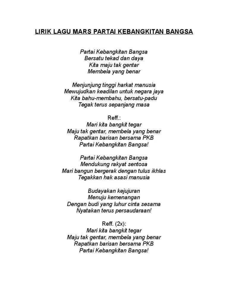 Lirik Lagu Mars Partai Kebangkitan Bangsa | PDF