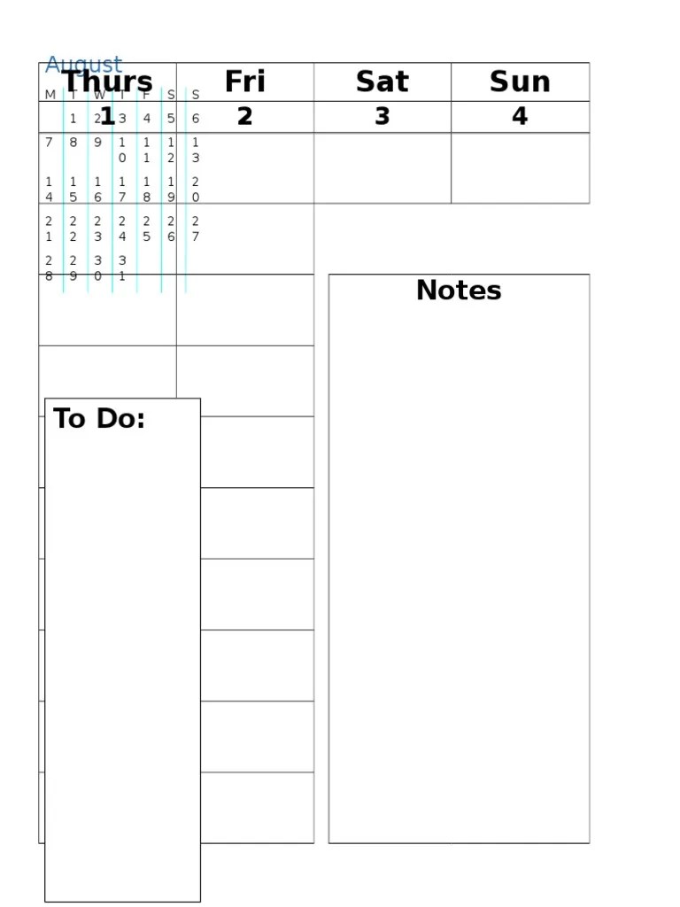 Weekly calendar