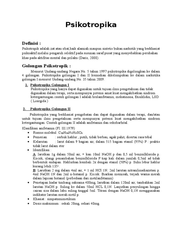 Golongan Psikotropika Menurut Uu No 5 Tahun 1997 - Tentang Tahun