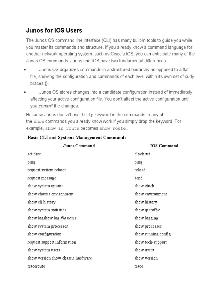 Junos Commands Vs IOS Commands | PDF | Command Line Interface ...