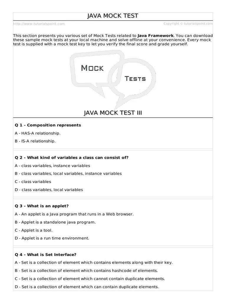 Java Mock Test III | PDF | Method (Computer Programming) | Java Virtual ...