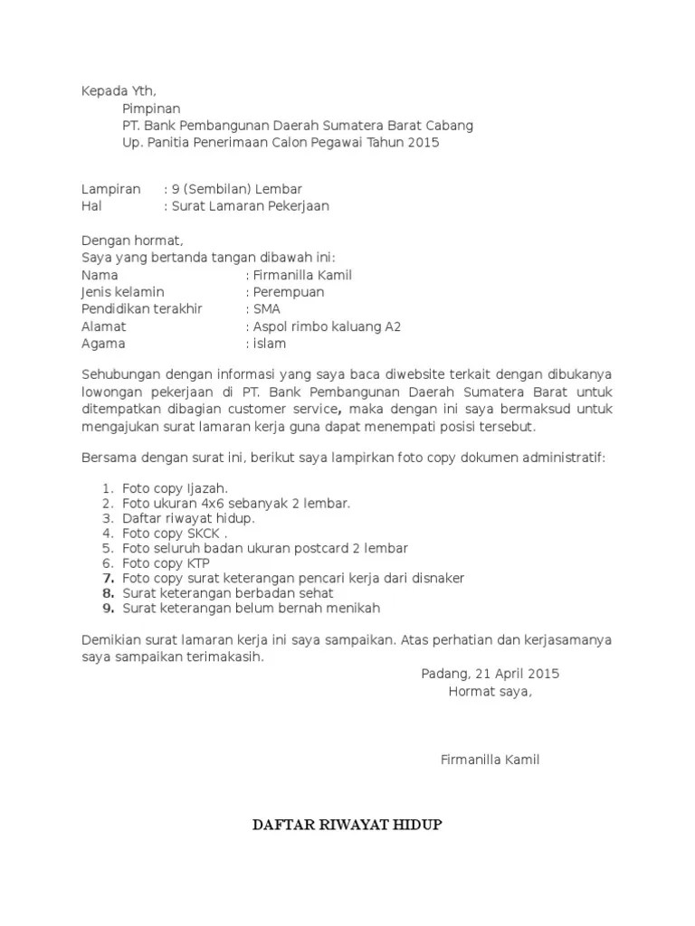 Lihat Surat Lamaran Bank Bjb Kumpulan Contoh Gambar 