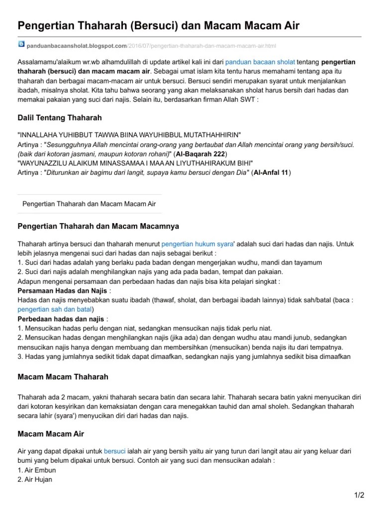 Pengertian Thaharah Bersuci Dan Macam Macam Air | PDF