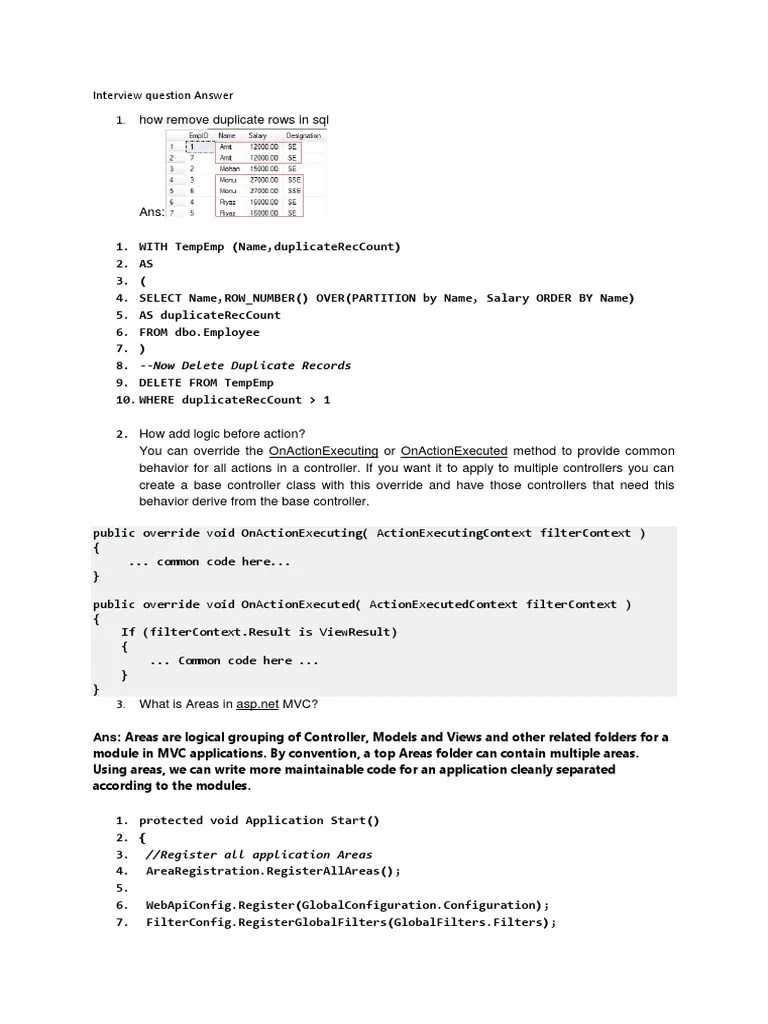 ,C#,MVC, Sqlserver, Jquery, WCF Interview Question Answer | PDF | Http ...