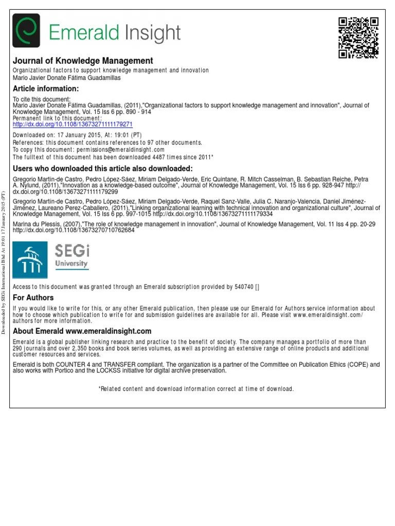 Organizational Factors To Support Knowledge Management And Innovation | PDF | Leadership ...