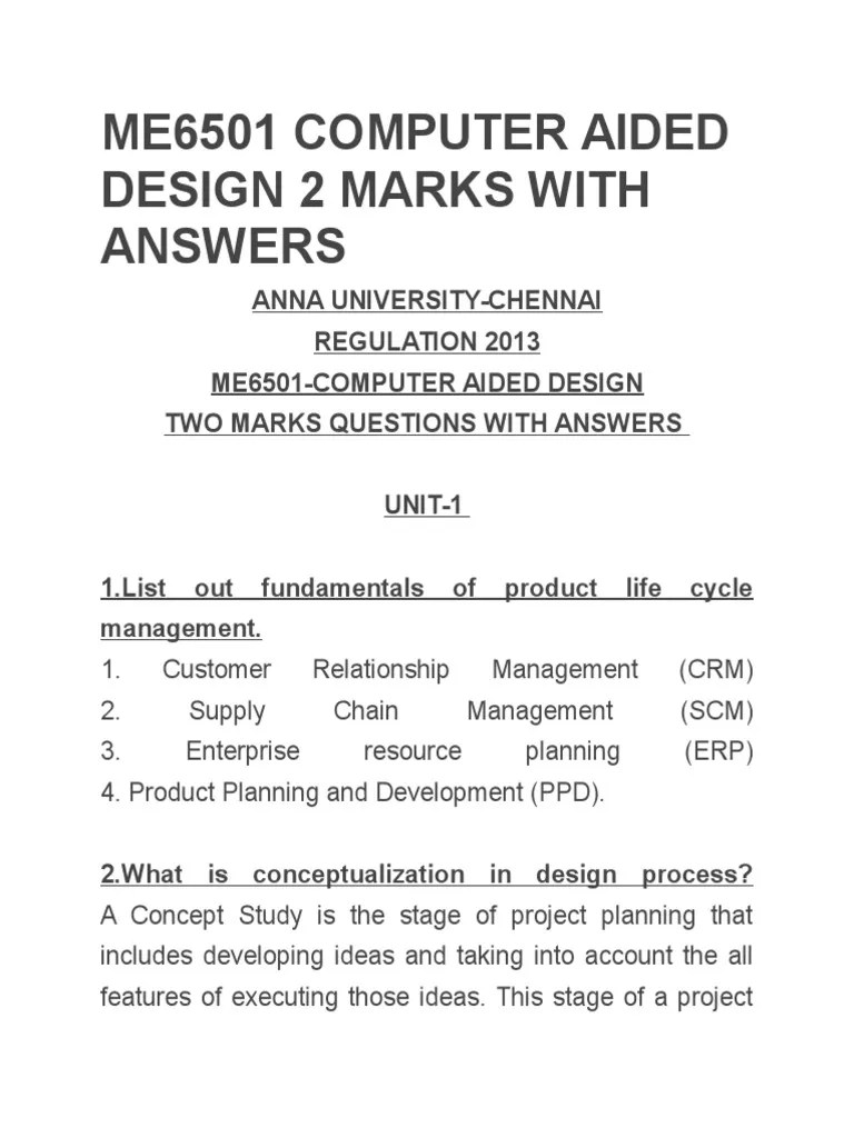 Me6501 Computer Aided Design 2 Marks With Answers | PDF | Curve ...