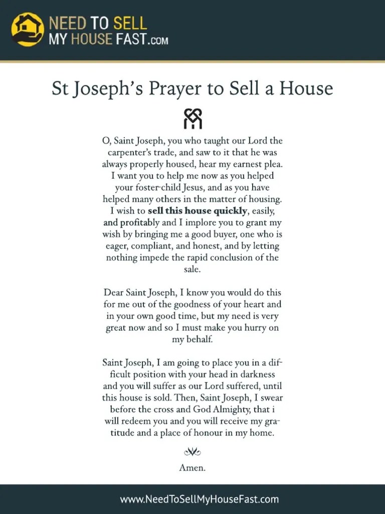 Printable prayer to st joseph to sell house
