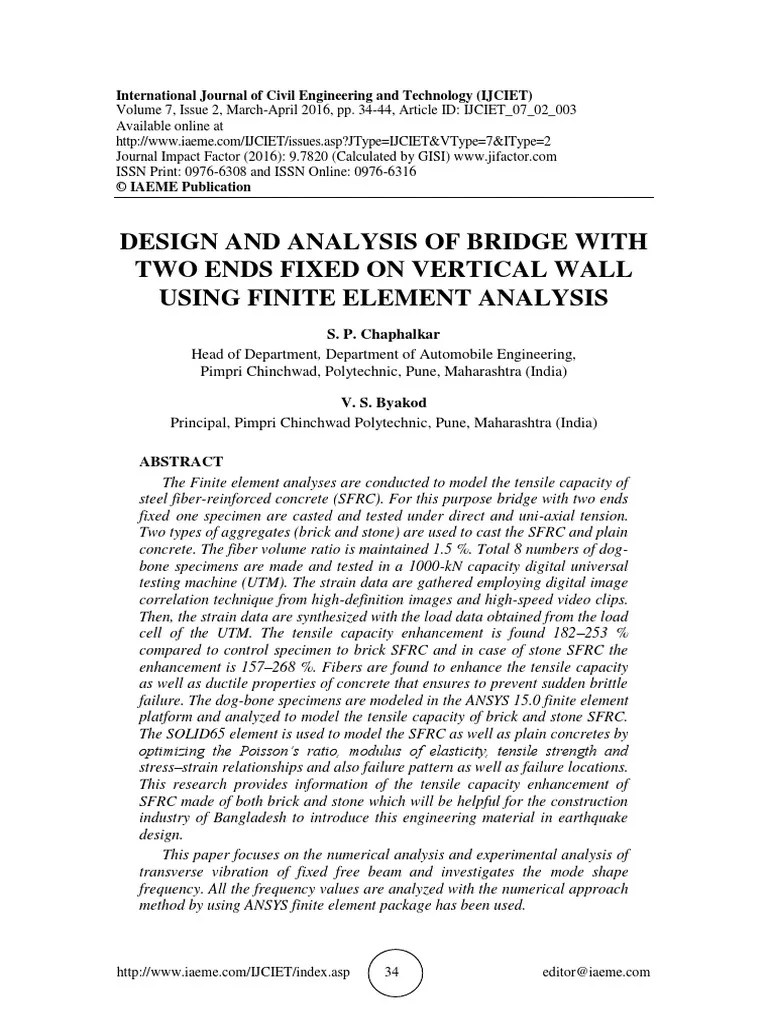 Design And Analysis Of Bridge With Two Ends Fixed On Vertical Wall ...