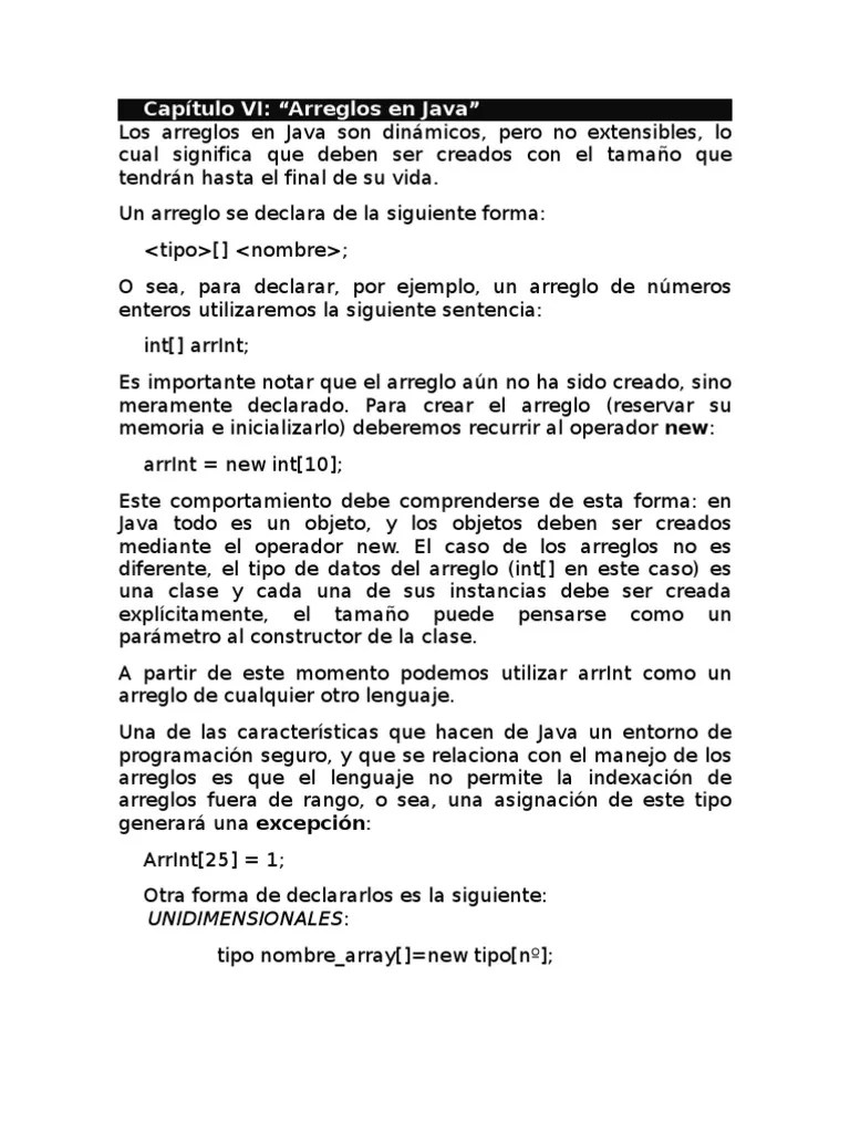 Arreglos En JAVA | PDF | Java (lenguaje De Programación) | Objeto ...