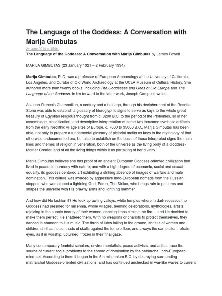 The Language Of The Goddess A Conversation With Marija Gimbutas | PDF | Mother Goddess | Goddess
