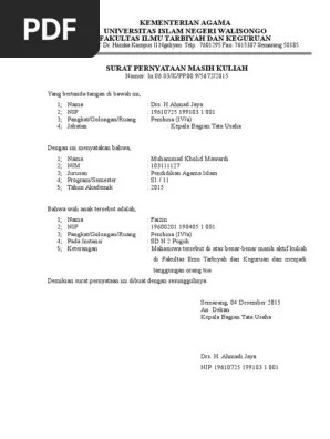Dosen fakultas ekonomi dan bisnis islam iain jember . Surat Keterangan Aktif Kuliah Pdf