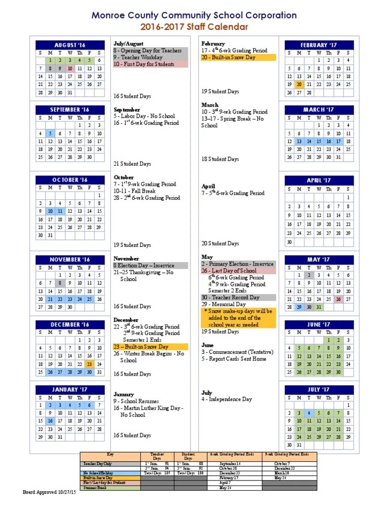 MCCSC 2016-2017 Calendar 1 | PDF | Academic Term | Festival
