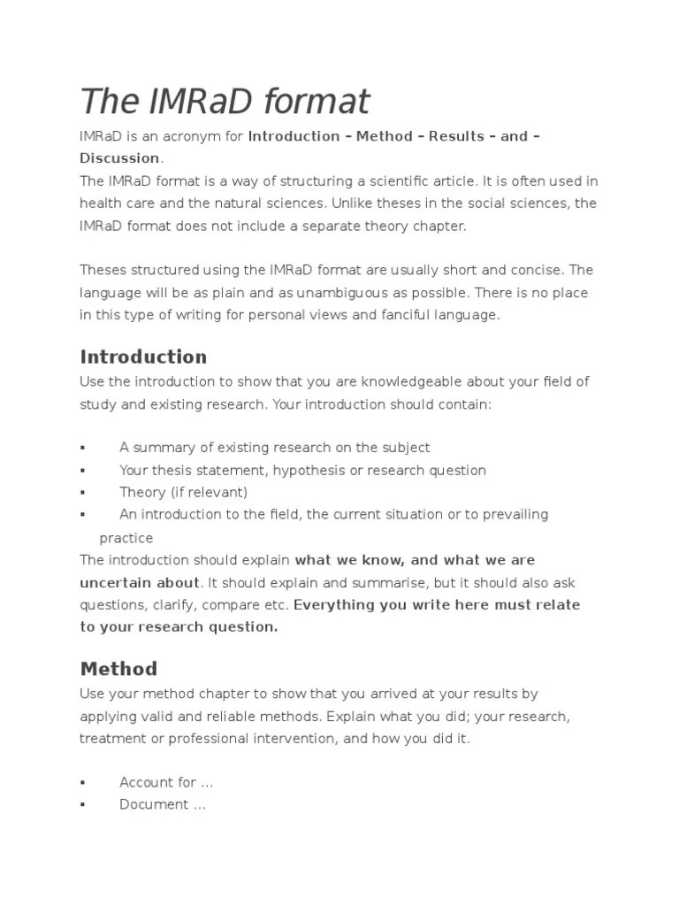 When do i use the imrad format? The IMRaD Format | Thesis | Theory