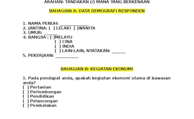 Borang Soal Selidik Tentang Kegiatan Ekonomi Cuitan Dokter