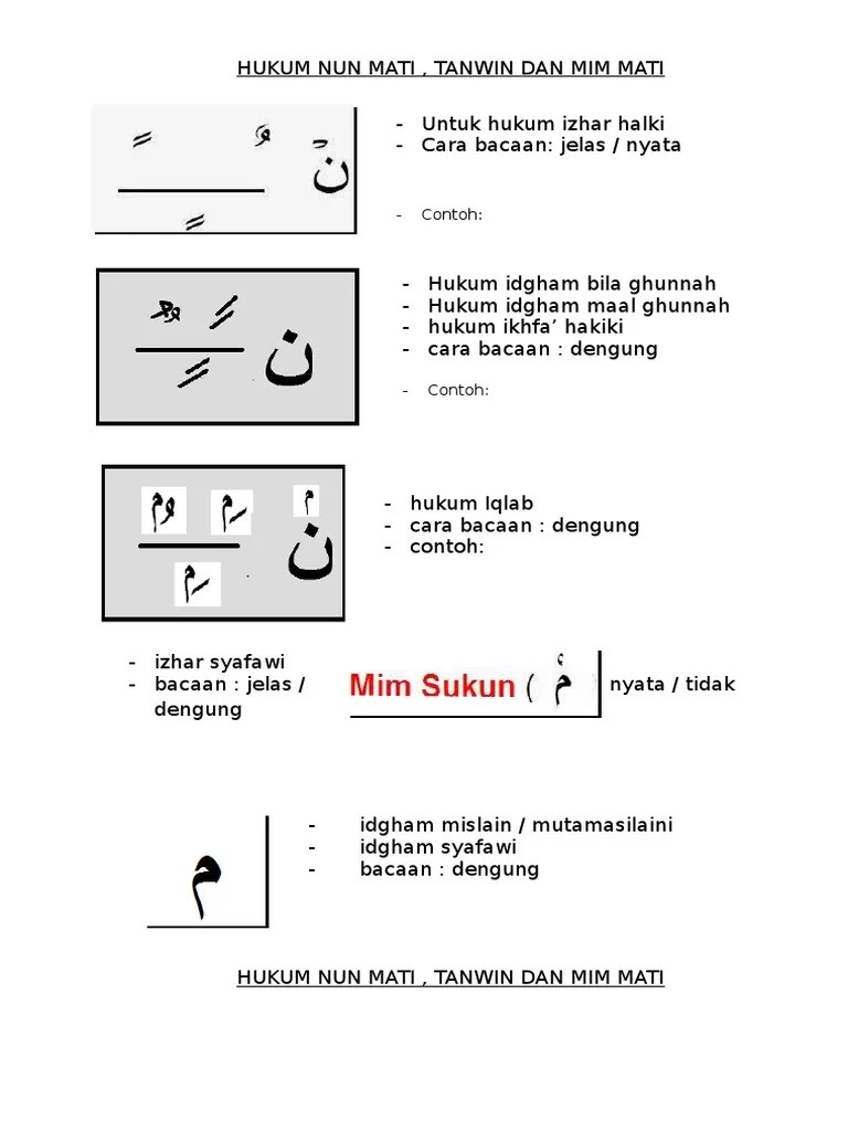 Digabungkan bacaan nun ke dalam huruf selepasnya dengan didengungkan. Hukum Nun Mati Pdf