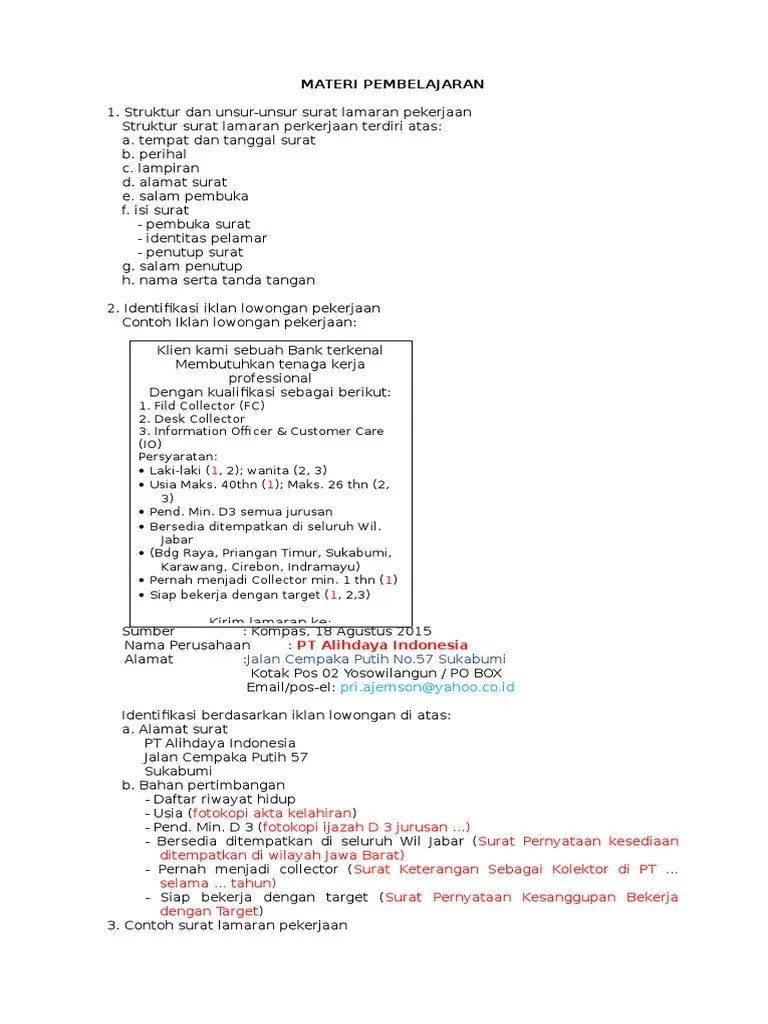 Latest by sunday february 24, 2013 phone : Unsur Dan Struktur Surat Lamaran Pekerjaan
