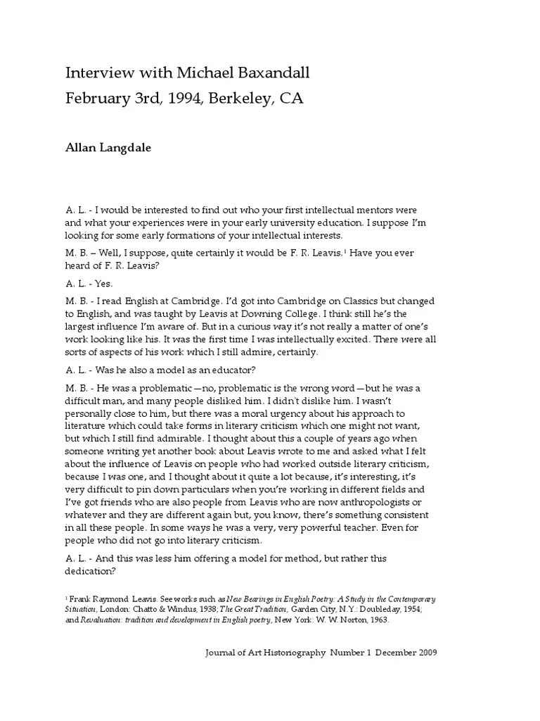 LANGDALE, Allan - Interview With Michael Baxandall | PDF | Ludwig Wittgenstein | Antonio Gramsci