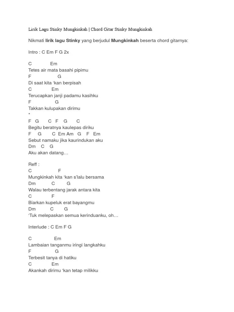 Lirik Lagu Stinky Mungkinkah Allah mulia mawar Sharon kucinta.