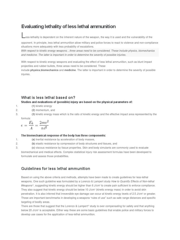 Evaluating Lethality Of Less Lethal Ammunition | Download Free PDF ...