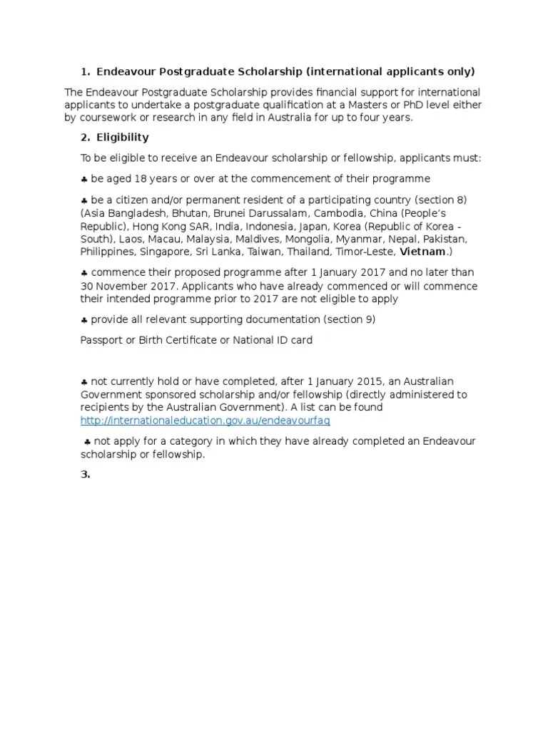 Endeavour Postgraduate Scholarship | PDF | Postgraduate Education ...