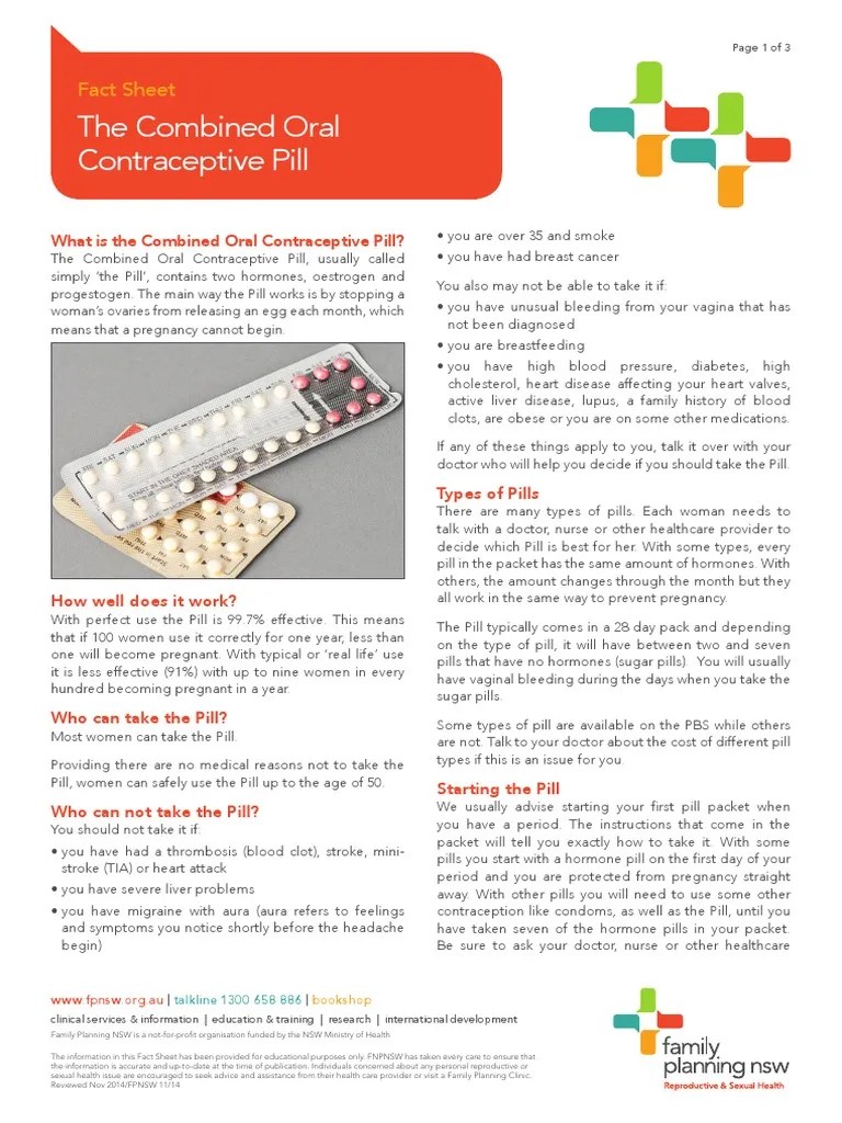 The Combined Oral Contraceptive Pill: Fact Sheet | Download Free PDF ...