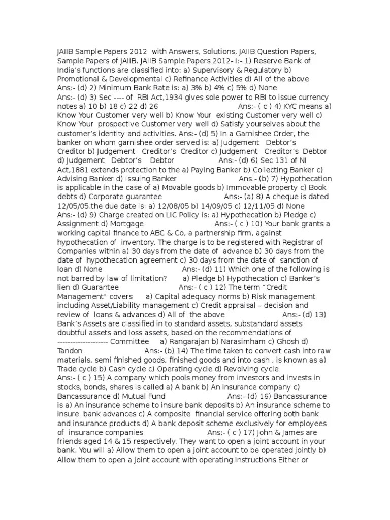Jaiib Previous Year Question Papers | PDF | Credit (Finance) | Banks
