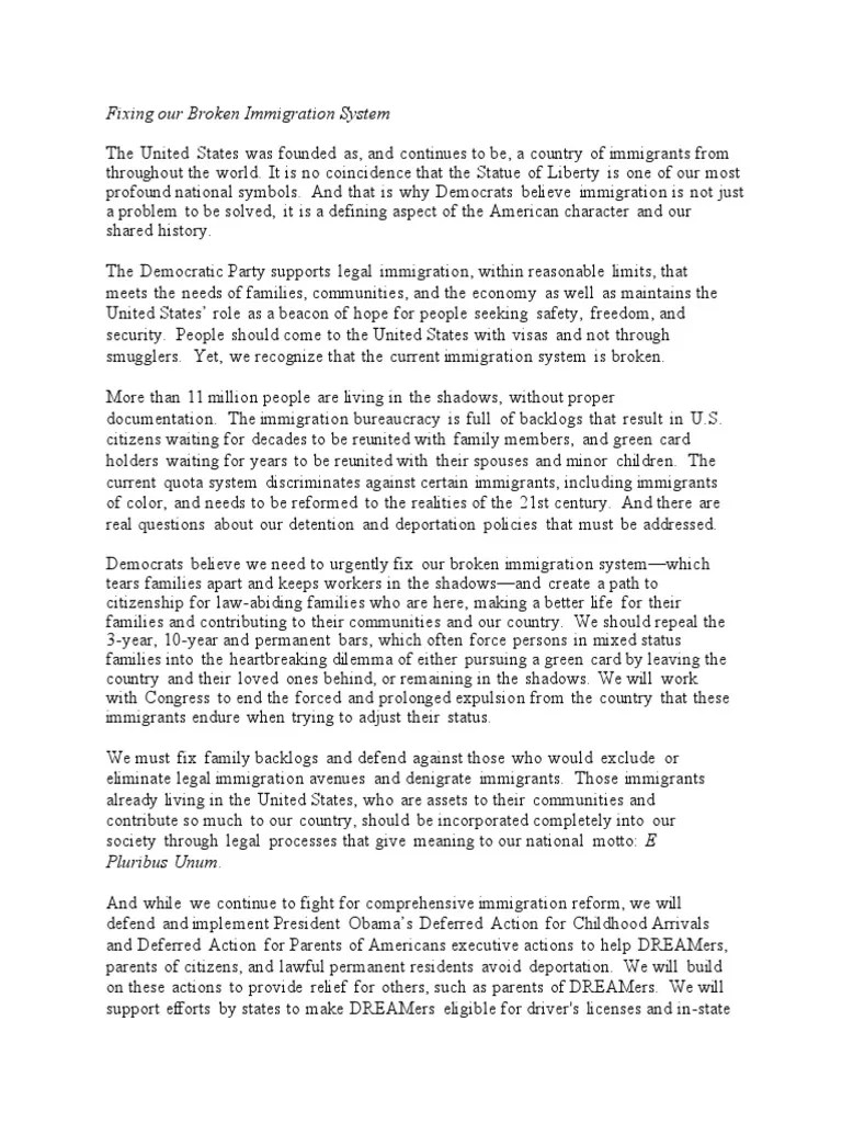 Fixing Our Broken Immigration System-Dem | PDF | Permanent Residence (United States ...