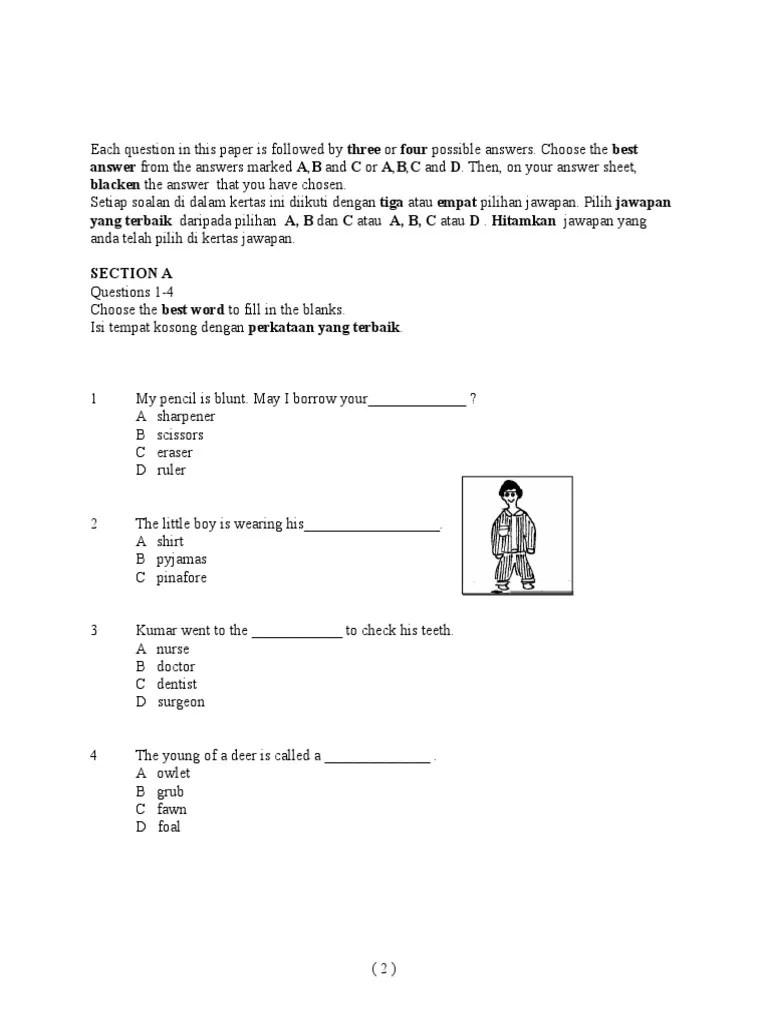 Ujian 1 bahasa malaysia tahun 5. Soalan English Bi Bahasa Inggeris Tahun 4 Paper 1 130307083258 Phpapp01 Pdf Hairstyle Clothing