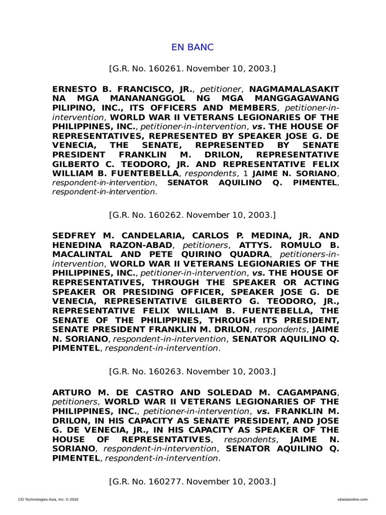 Francisco vs House of Representative, G.R. No. 160261 ...