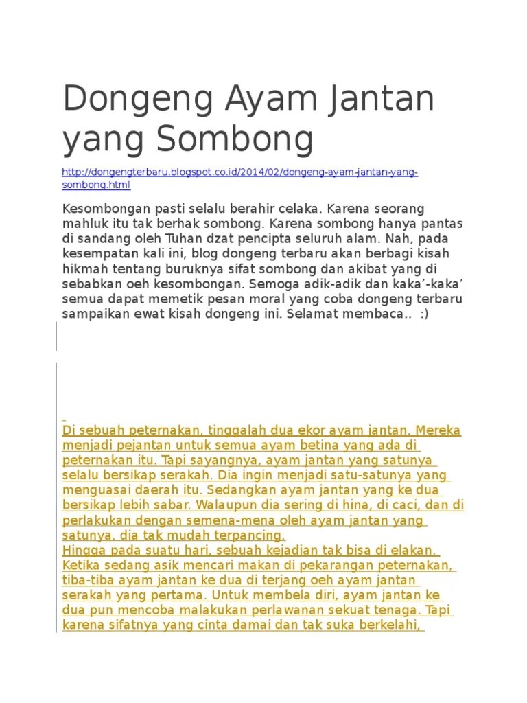 Nikmati koleksi buku cerita anak terlengkap ditambah discount spesial. Dongeng Ayam Jantan Yang Sombong Pdf