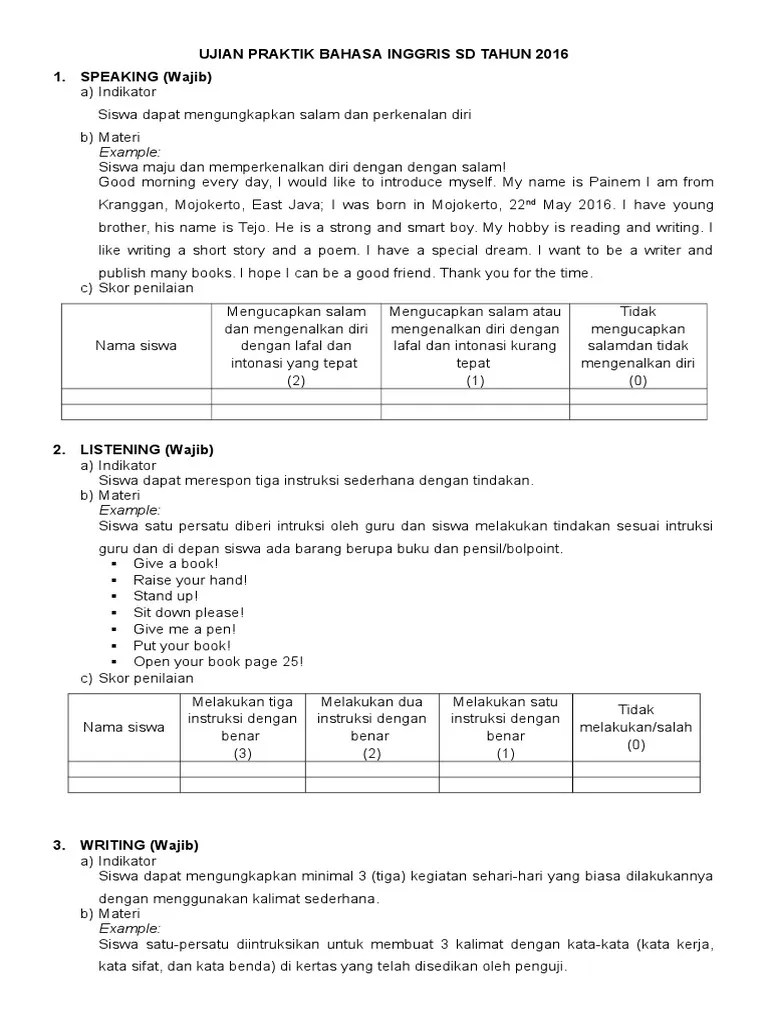 Yang diujikan yaitu bahasa indonesia, ipa, bahasa inggris,matematika,tahfidz,ppkn . Materi Ujian Praktek Bahasa Inggris Sd Kelas 6 Revisi Id
